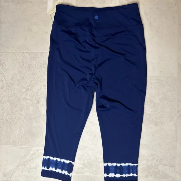 Talbots Performance Interlock Capri Leggings Tie Dye Trim Navy Sz Large - Picture 9 of 9